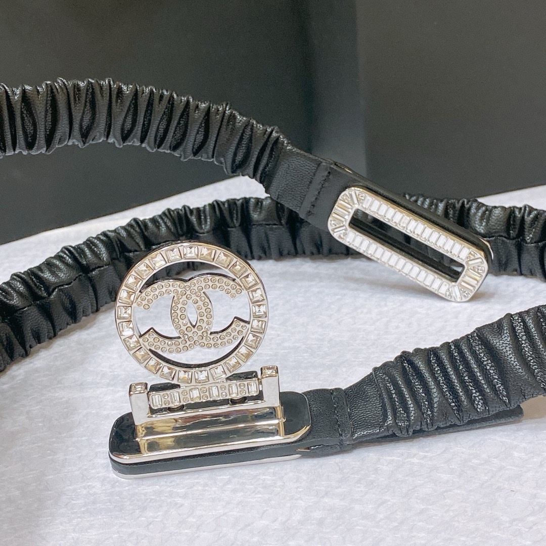 シャネル「Chanel」ワイドバックル レザーベルト ベルト100CM
