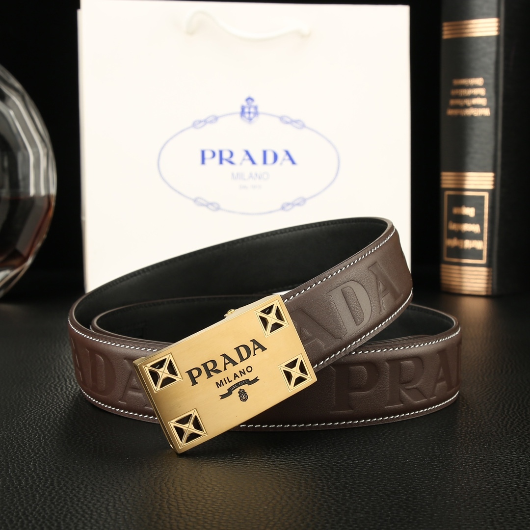 プラダ「Prada」メンズ オートマチック レザーベルト100CM