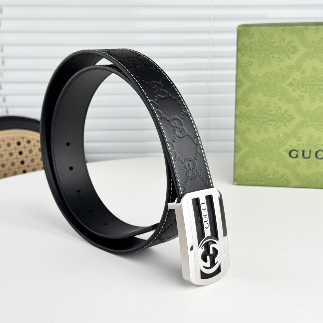 グッチ「Gucci」メンズ ポリッシュバックル レザーベルト100CM