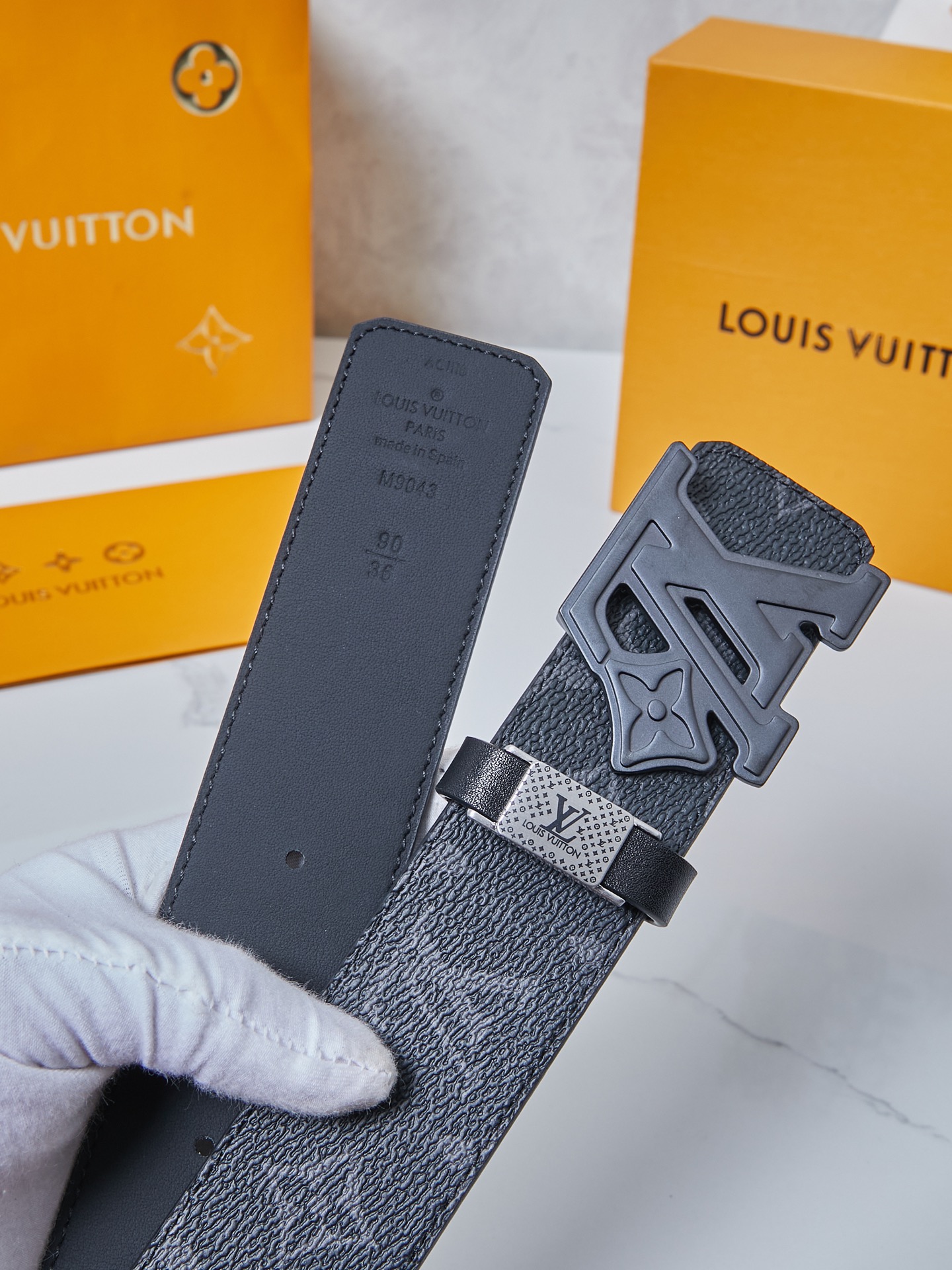 ルイ・ヴィトン「Louis Vuitton」リバーシブル モノグラム レザー＆キャンバス ベルト100CM