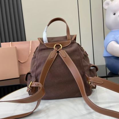 ミュウミュウ「Miu Miu」バックパック レザー＆キャンバス デュアルストラップ ショルダーバッグ