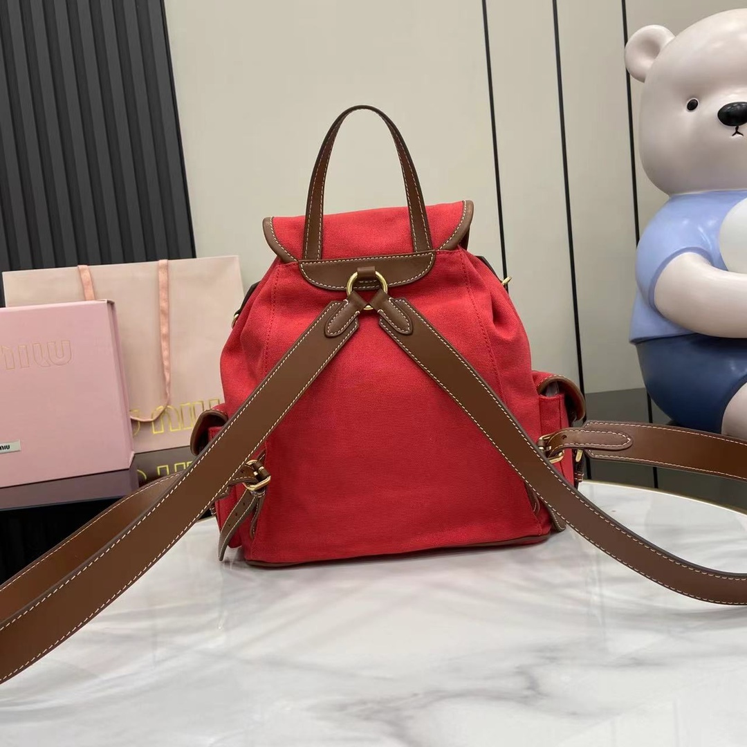 ミュウミュウ「Miu Miu」バックパック レザー＆キャンバス デュアルストラップ ショルダーバッグ