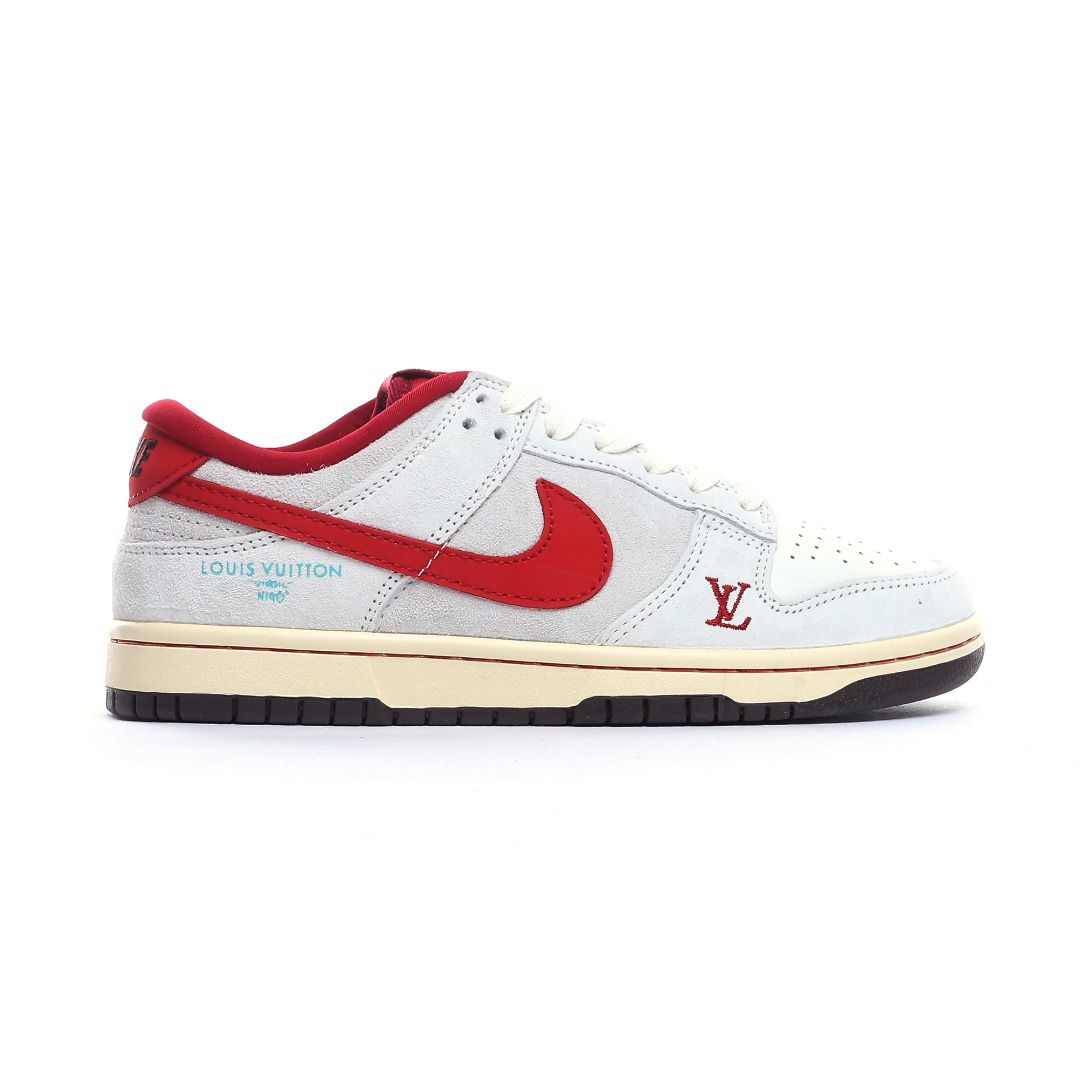 「コラボモデル」Louis Vuitton x Nike   コラボ - オフホワイト×レッドスウッシュ" スニーカー