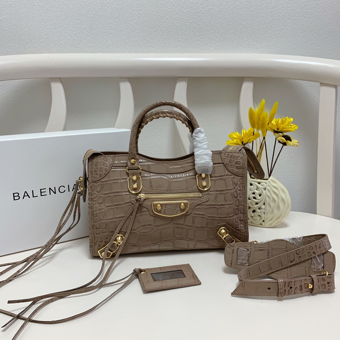 バレンシアガ「Balenciaga」Hourglass クロコダイルエンボス レザーバッグ