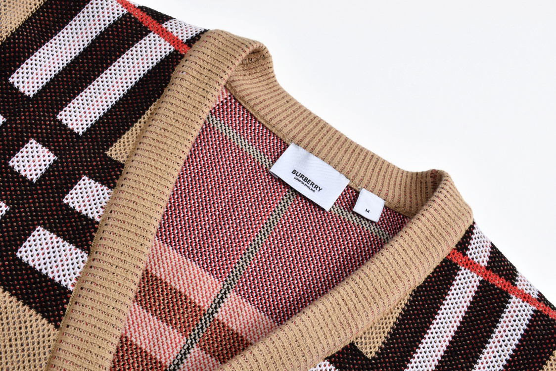 バーバリー「Burberry」23FW メッシュ チェック ウール ニット