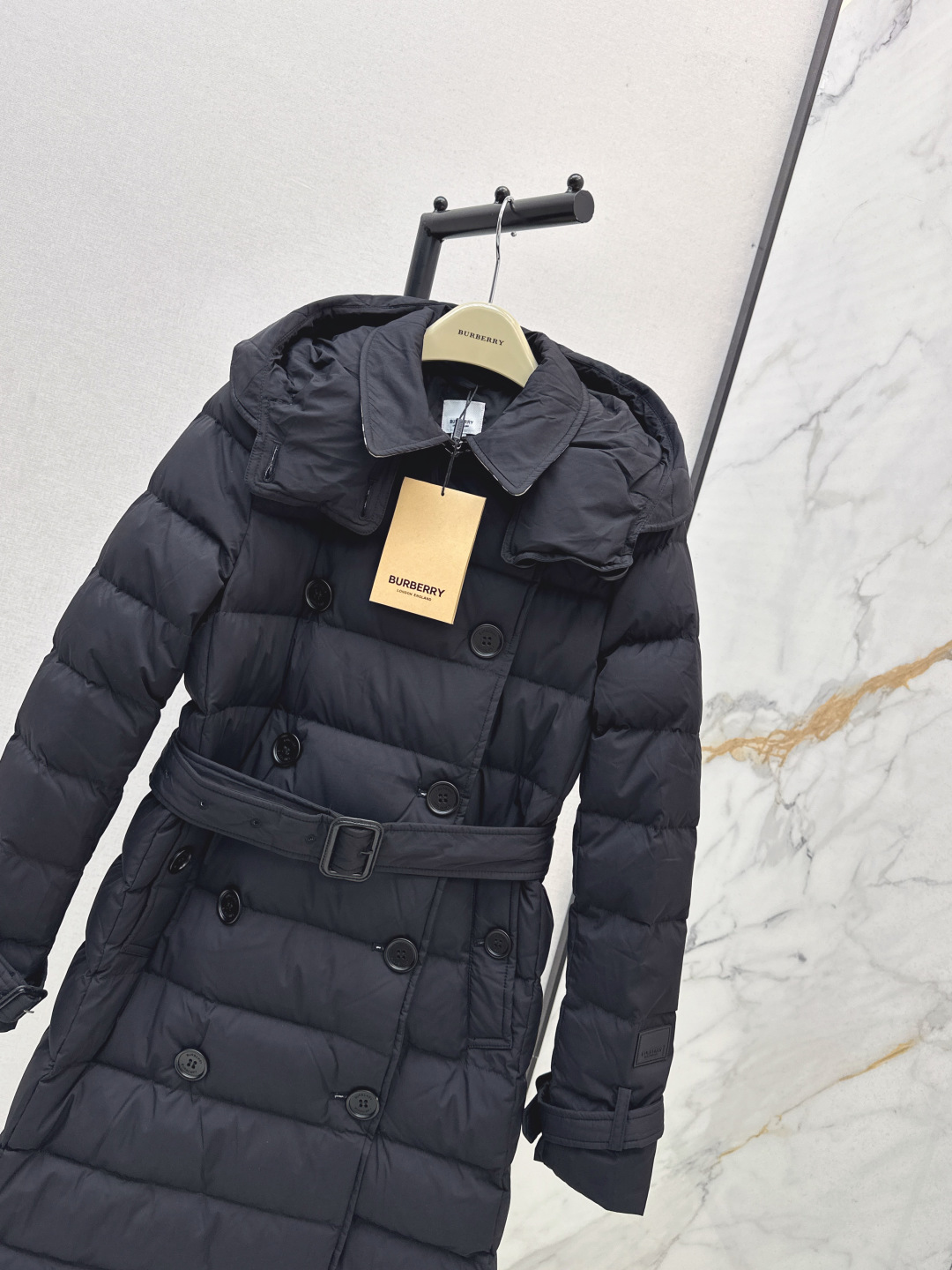 バーバリー「Burberry」 ダブルブレスト ロング ダウンコート フード付き-ISETAN PRESTIGE CURATED