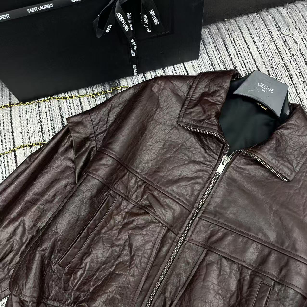 サンローラン「Saint Laurent」 ダブルポケット オーバーサイズ レザージャケット