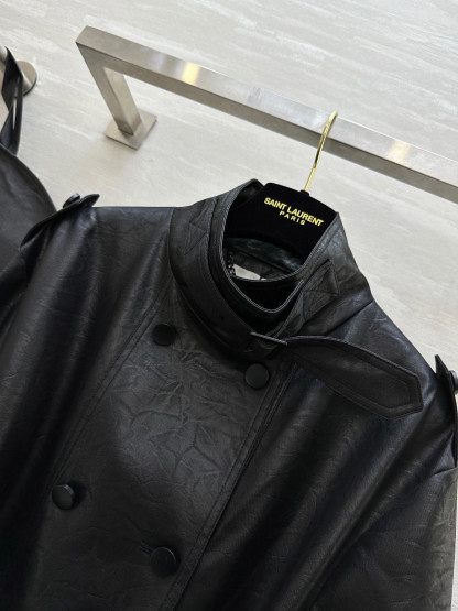サンローラン「Saint Laurent」エコレザー プリーツ ロングトレンチコート