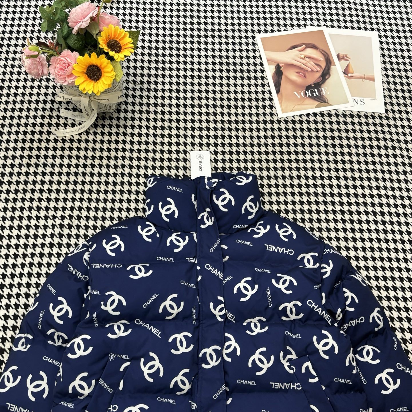 シャネル「Chanel」モノグラム スタンドカラー キルトド コート