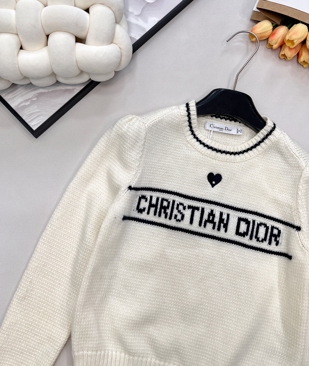 ディオール「Dior」ハート刺繍 レター ジャカード セーター