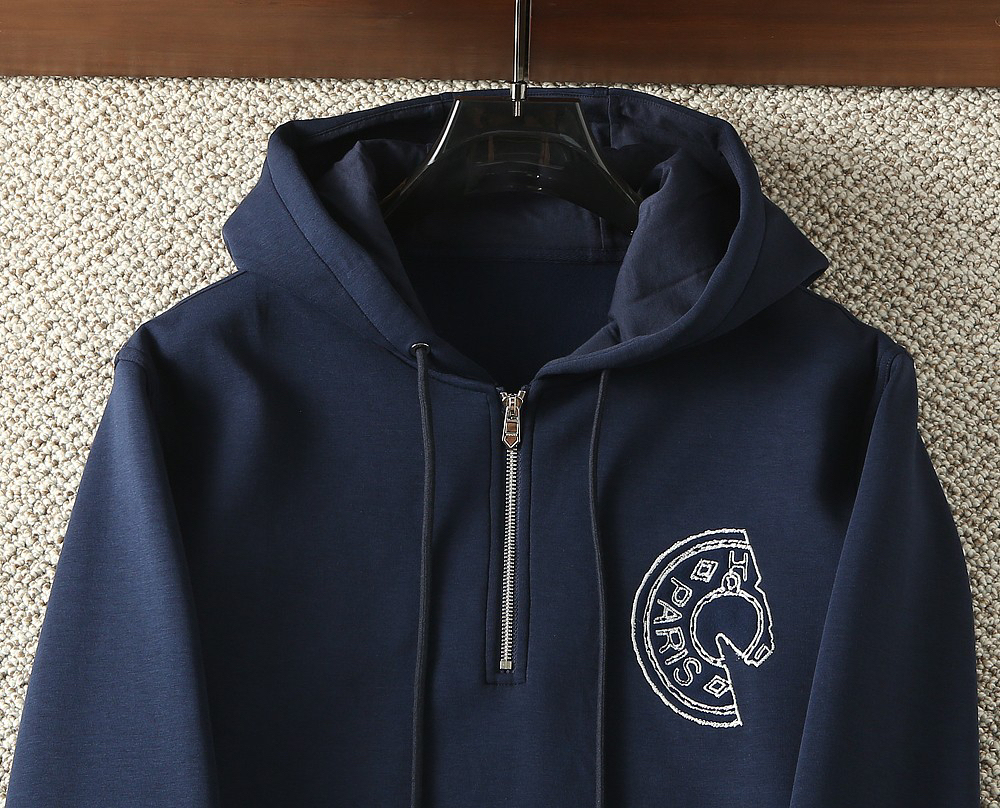 エルメス「Hermès」オートン/ウィンター サドルネイル エンブロイダリー フード付きジップスウェットシャツ 