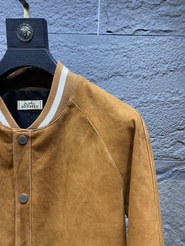 エルメス「Hermès」スエード ラムレザー ベースボール ジャケット