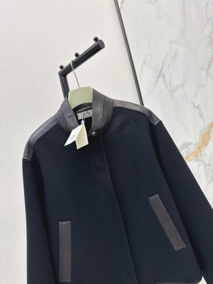 エルメス「Hermès」レザーパネル スタンドカラー ジャケット