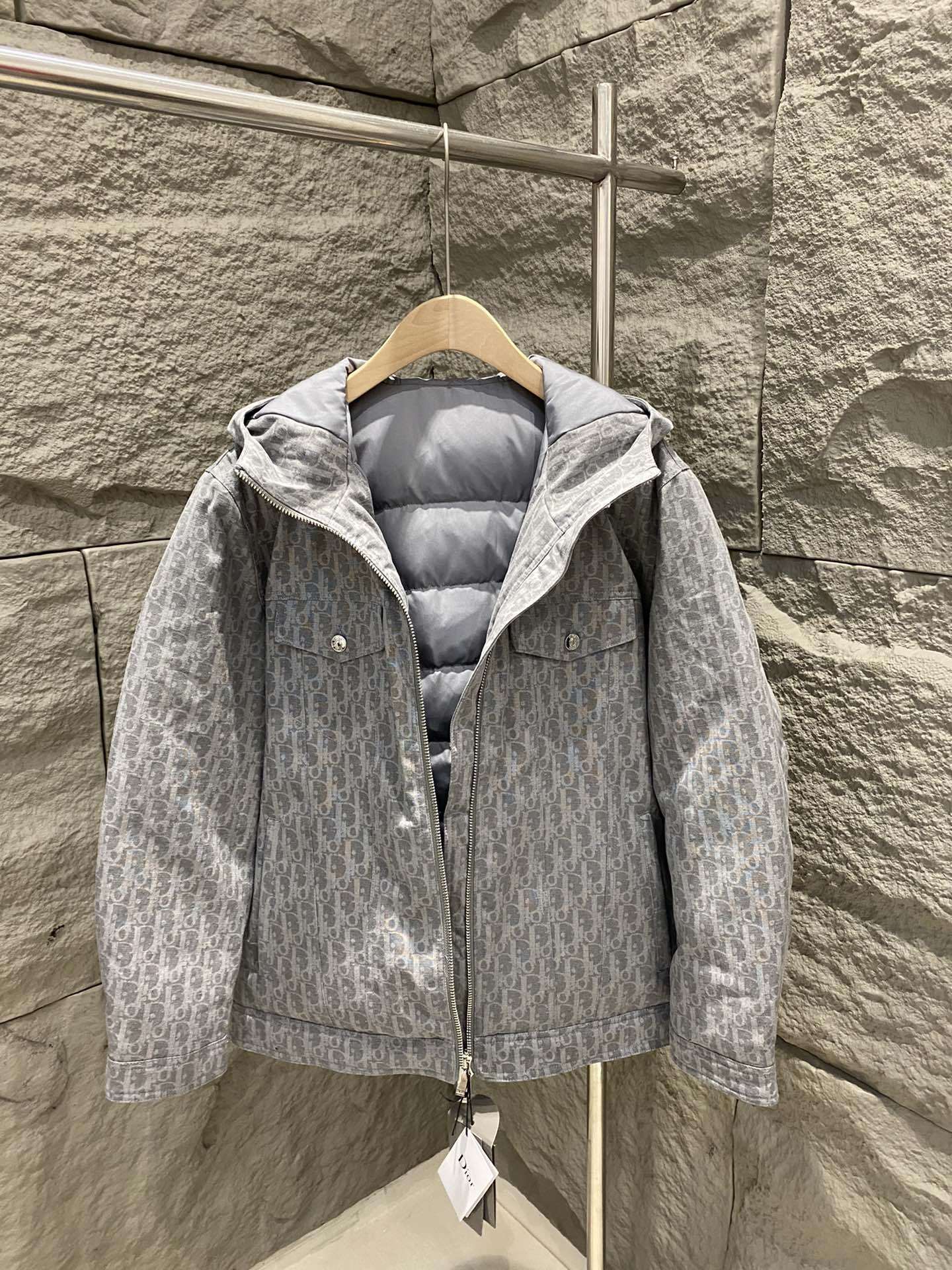 ディオール「Dior」デニム モノグラム フード付き ダウンブルゾン