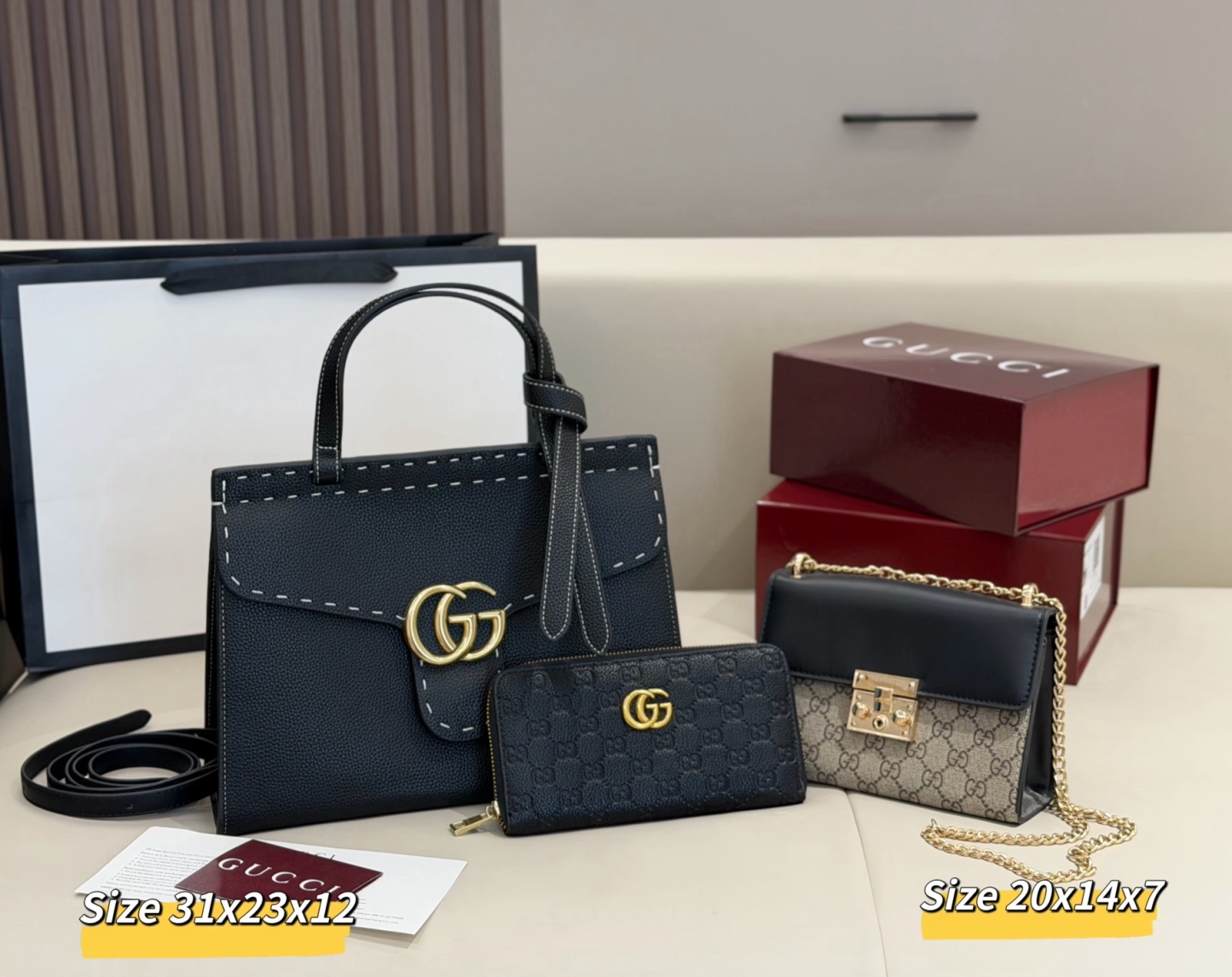 グッチ「Gucci」コンビネーションバッグ3点セット / トートバッグ＆ポーチセット