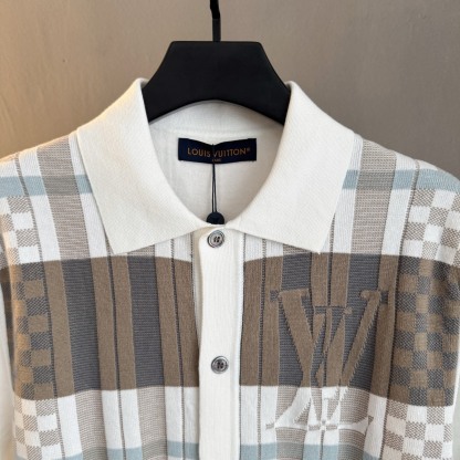 ルイ・ヴィトン「Louis Vuitton」ルイ・ヴィトン フローラル ダミエ ジャカード ニットシャツ / ショートスリーブシャツ