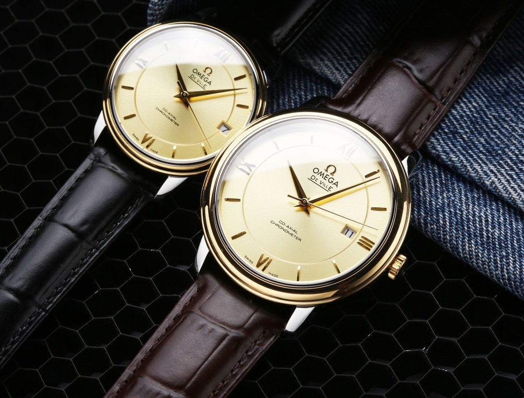 オメガ「Omega」デビル プレステージ カップルウォッチ メンズ39.5MM＆レディース32.7MM スチール＆レザーストラップ