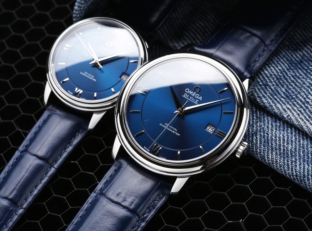 オメガ「Omega」デビル プレステージ カップルウォッチ メンズ39.5MM＆レディース32.7MM スチール＆レザーストラップ