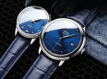 オメガ「Omega」デビル プレステージ カップルウォッチ メンズ39.5MM＆レディース32.7MM スチール＆レザーストラップ