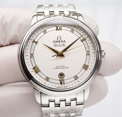 オメガ「Omega」デビル プレステージ カップルウォッチ メンズ39.5MM＆レディース32.7MM スチール＆レザーストラップ