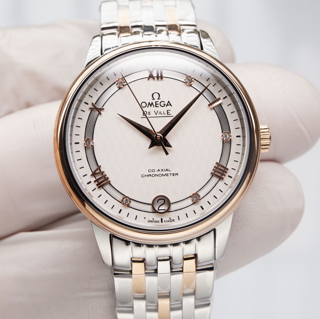 オメガ「Omega」デビル プレステージ カップルウォッチ メンズ39.5MM＆レディース32.7MM スチール＆レザーストラップ