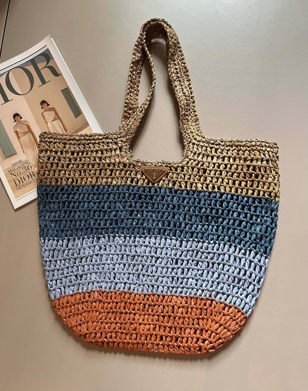 プラダ「Prada」ラフィアトート 1BV789 ショルダーバッグ