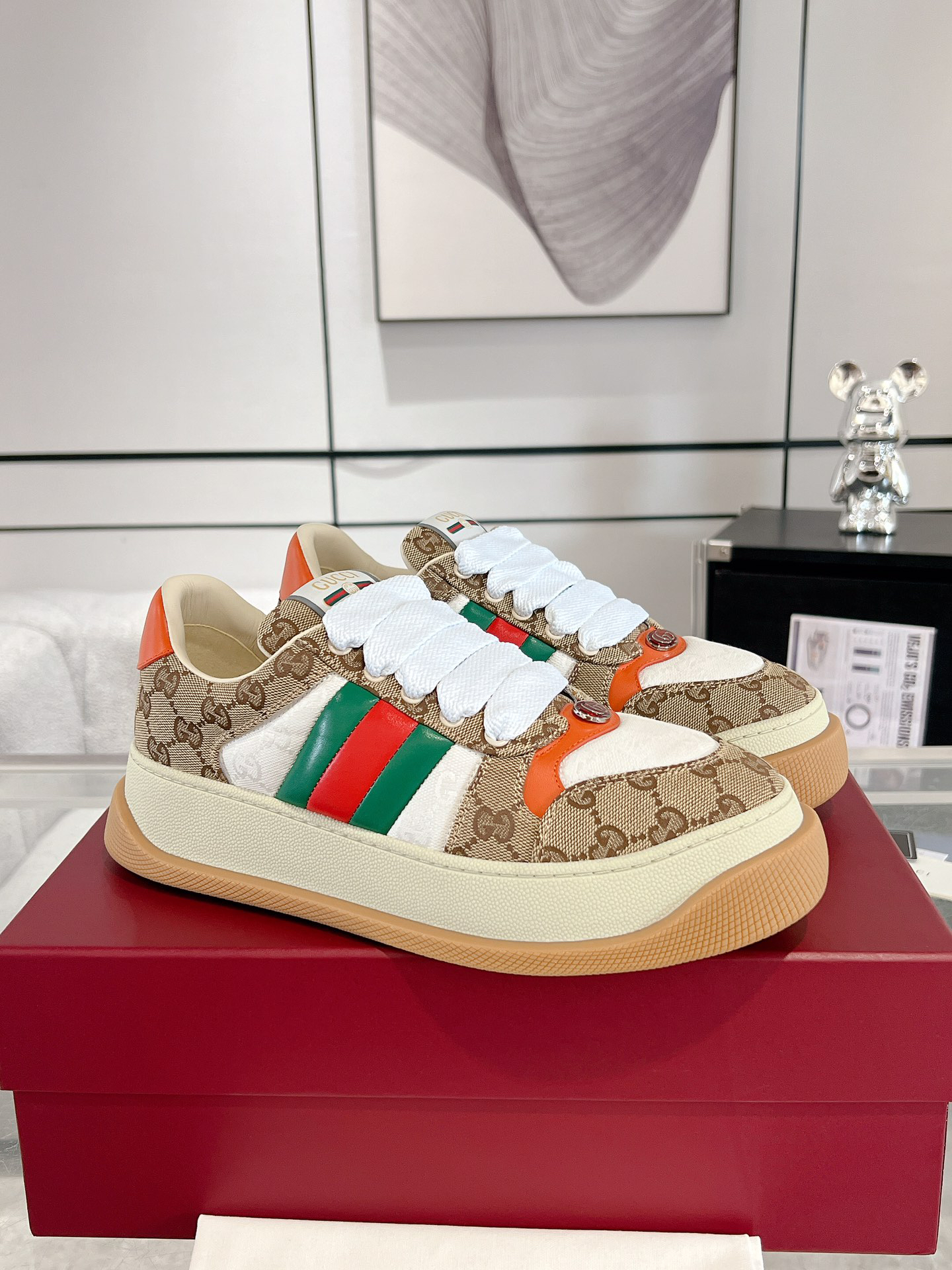 グッチ「Gucci」Screenerシリーズ 織り帯厚底スニーカー