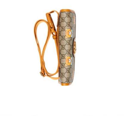グッチ「Gucci」【グッチ×KAI コラボ】テディベアプリント レザー クロスボディウエストバッグ