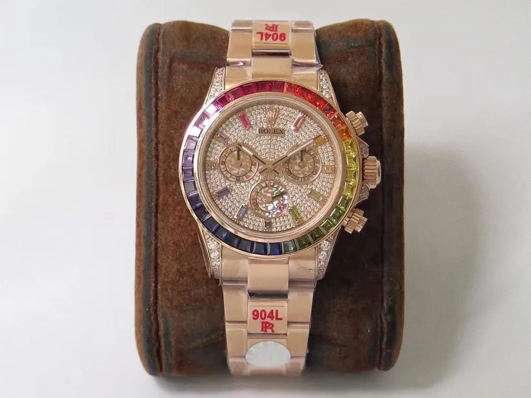 ロレックス「Rolex」宇宙計型デイトナ レインボーダイヤル クロノグラフ腕時計40MM