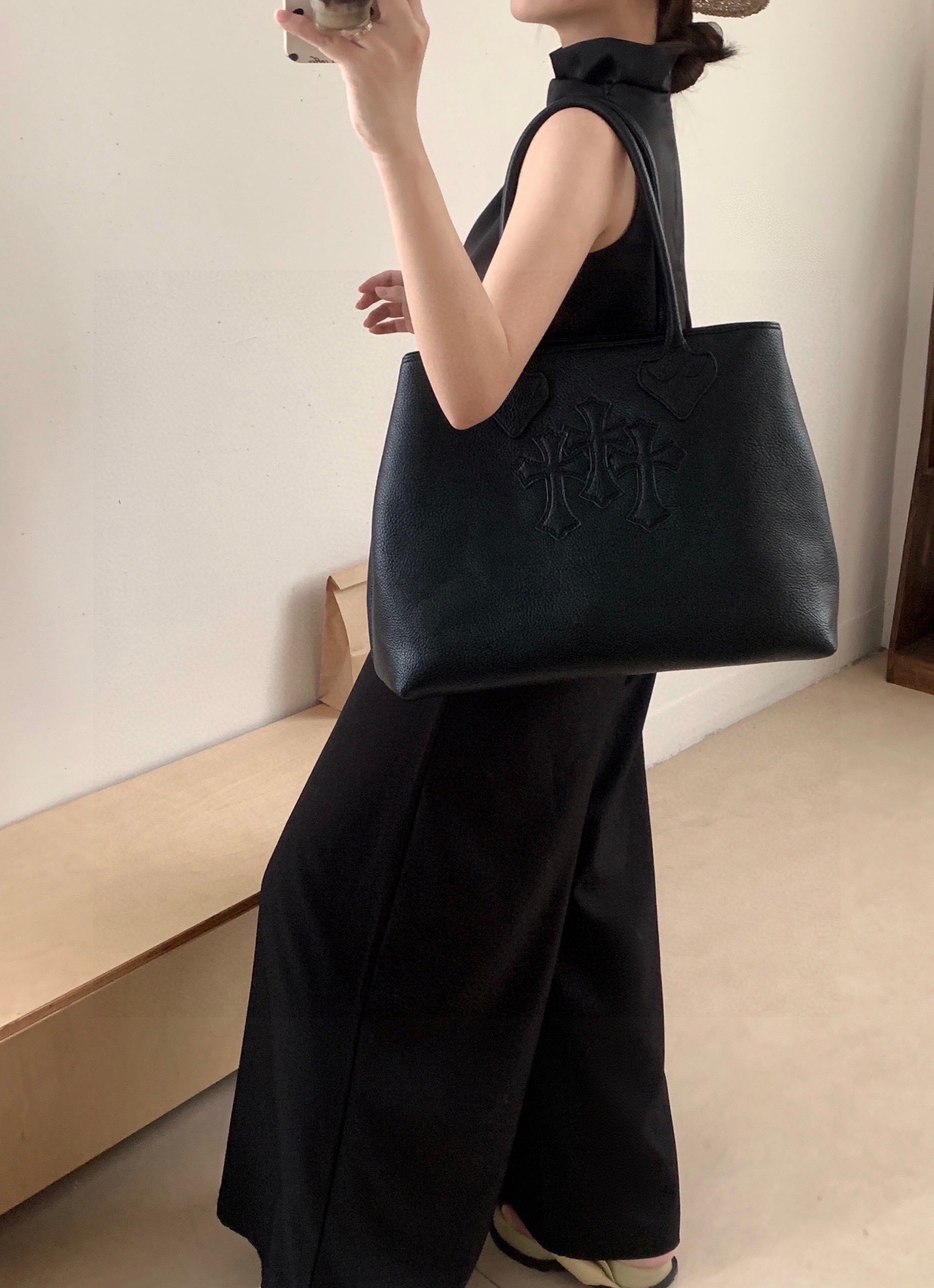 クロムハーツ「Chrome Hearts」クロスロゴ レザートートバッグ 42×32×16cm