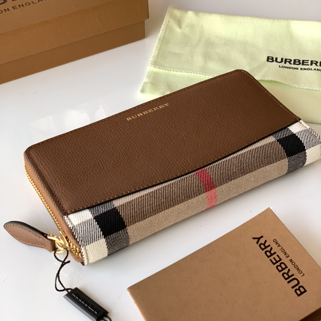 バーバリー「Burberry」Houseチェック & 粒革 ジップ ウォレット