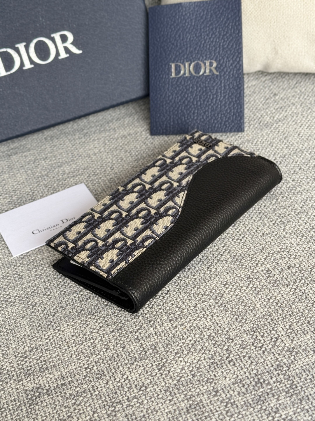 ディオール「Dior」Oblique モチーフ レザー コンパクト ロングウォレット