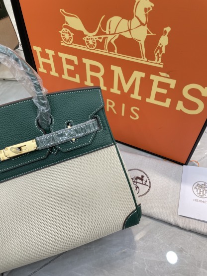 エルメス「Hermès」Birkin 30 ナパレザー×キャンバス ツートン ショルダーバッグ（シルバーハードウェア）