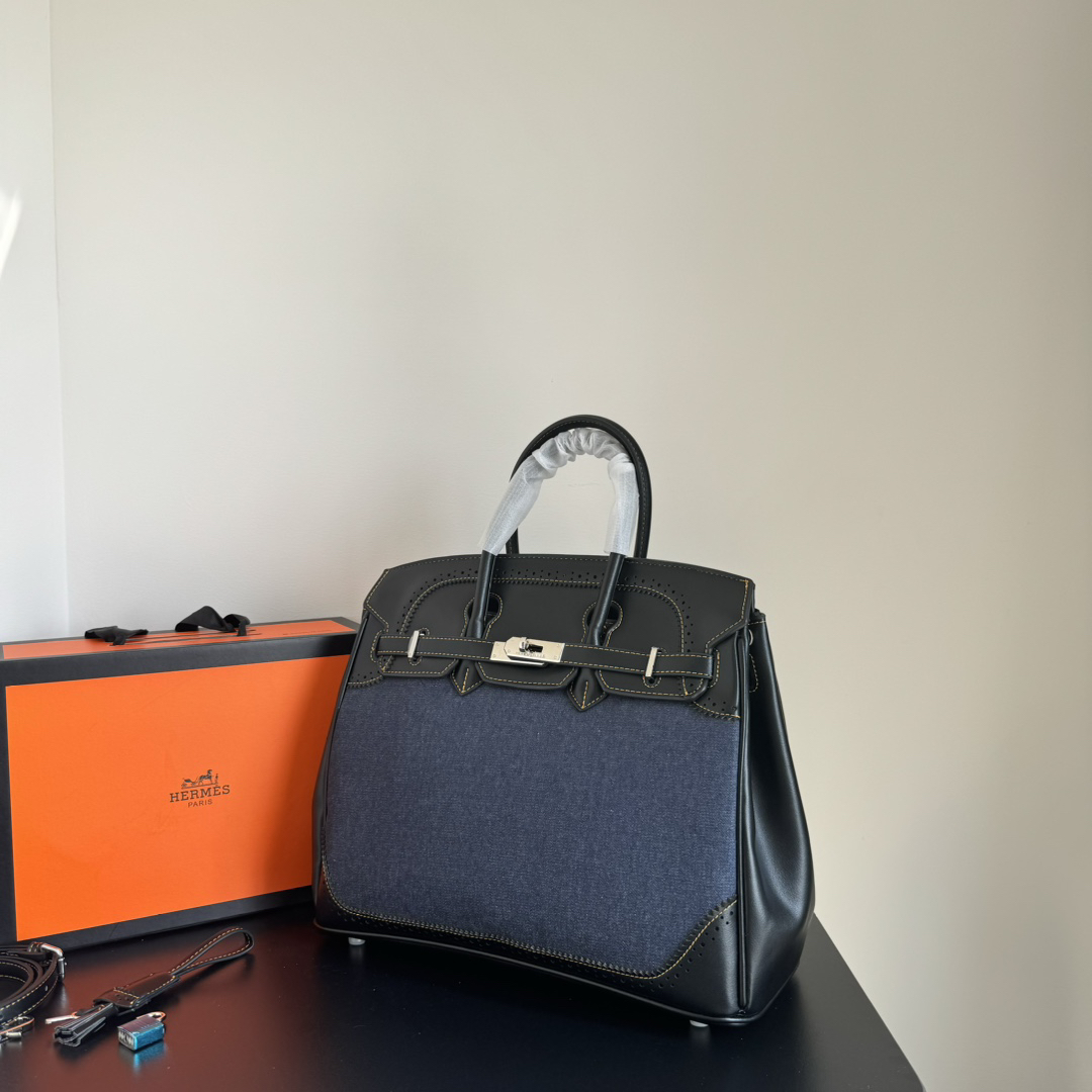 エルメス「Hermès」Birkin 30 ツートーン キャンバス×レザー ショルダーバッグ