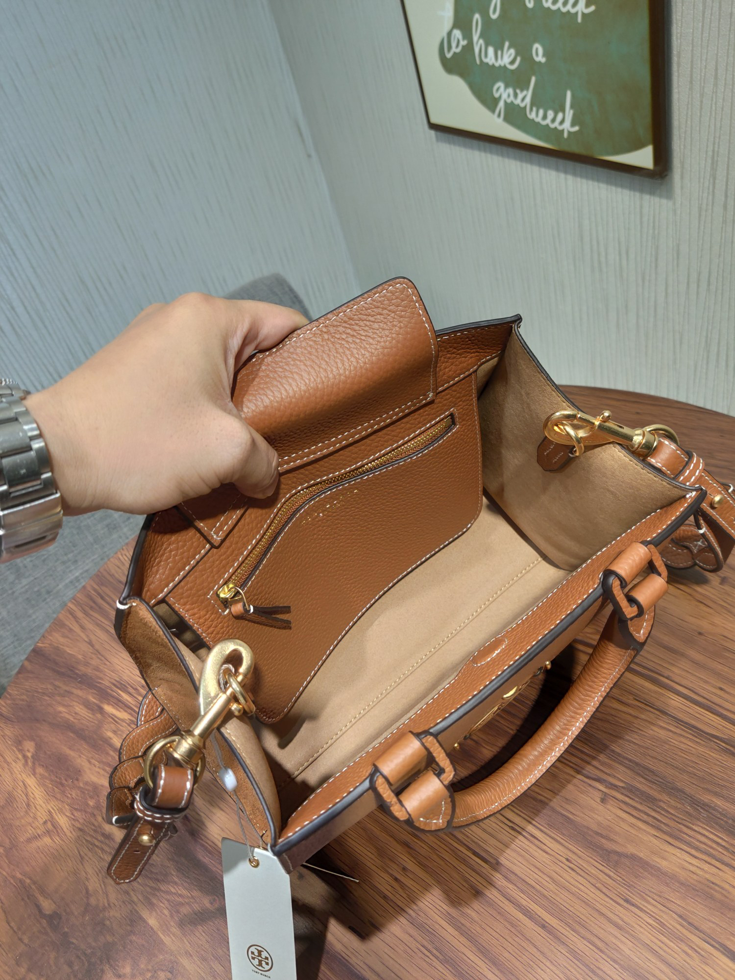 トリー バーチ「Tory Burch」ミラー ピーブレザー ハンドバッグ