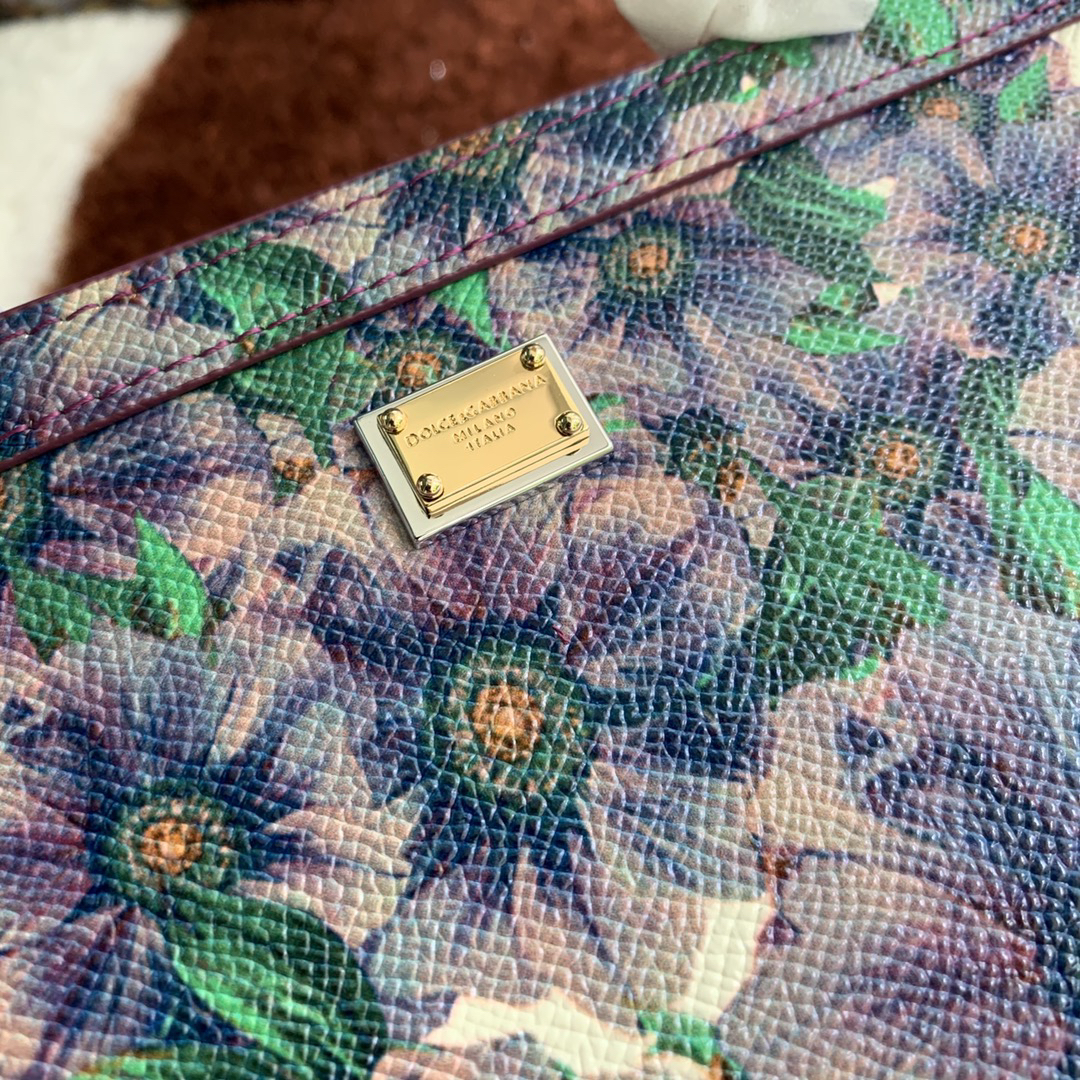 ドルチェ・アンド・ガッバーナ「D&G」 パープルフラワー プリント レザートップハンドルバッグ