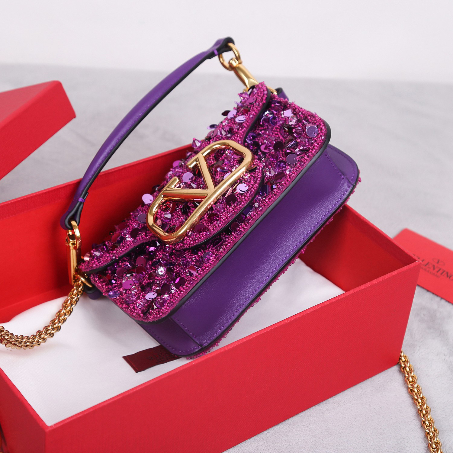 ヴァレンティノ「Valentino」ド アメジスト クリスタル レザートップハンドルバッグ