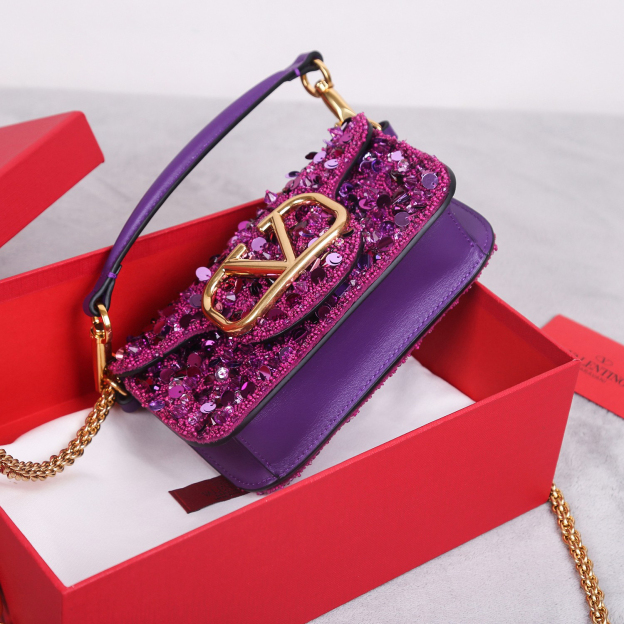 ヴァレンティノ「Valentino」ド アメジスト クリスタル レザートップハンドルバッグ