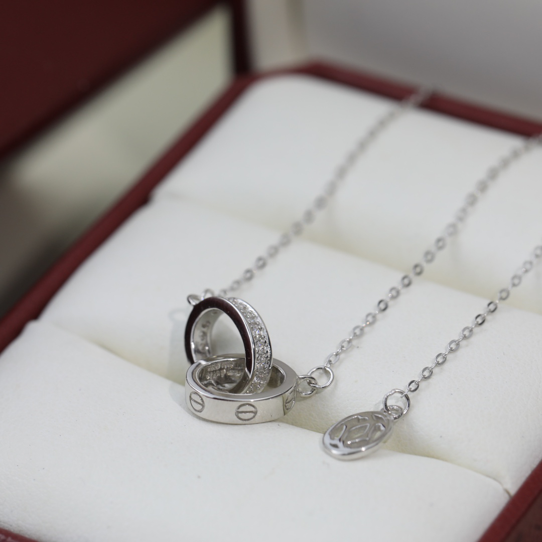 カルティエ「Cartier」ダブルリング マイクロセット ダイヤモンド ネックレス