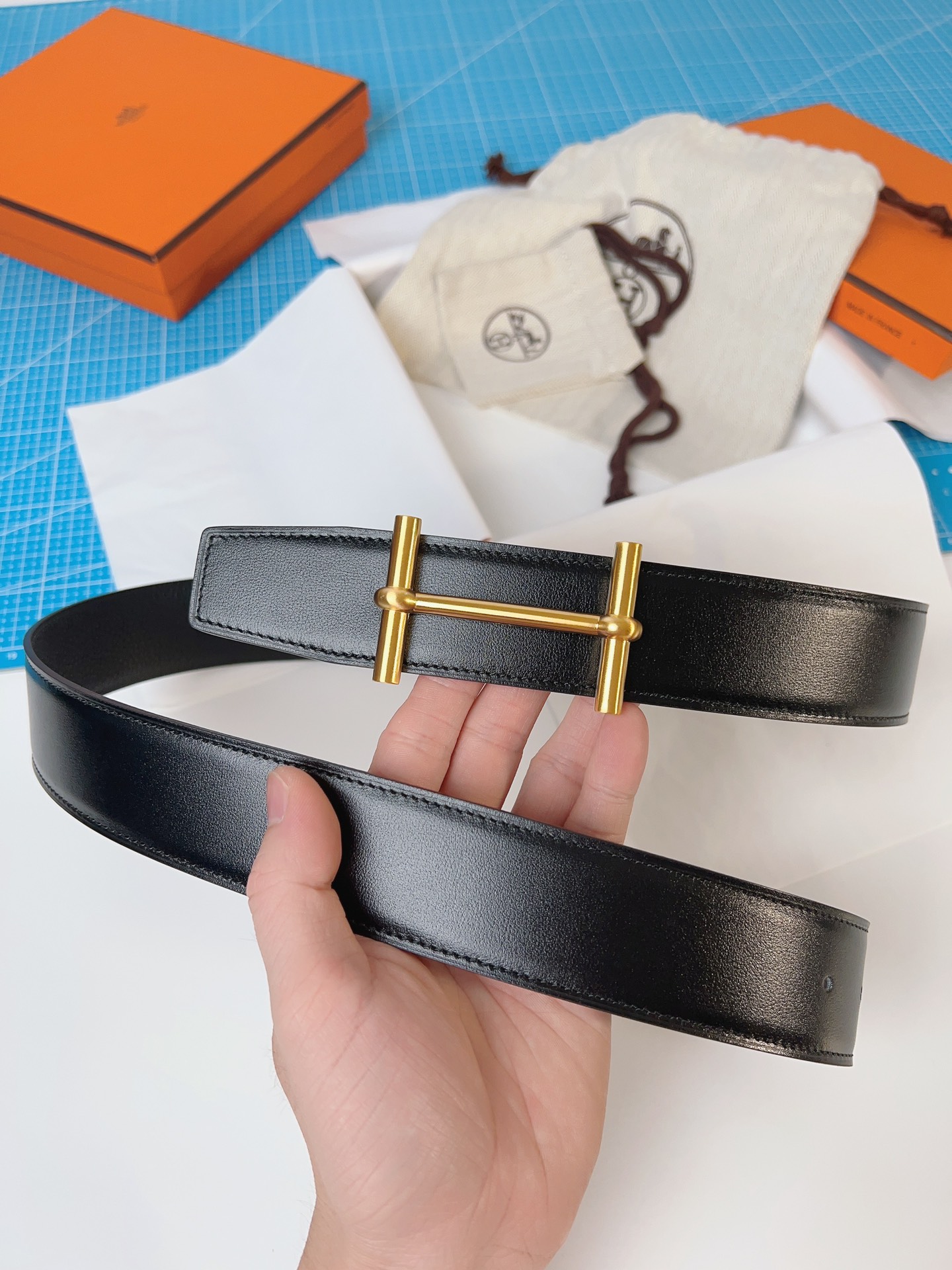 エルメス「Hermès」 ダブルフェイス トゴ革 ベルト100MM