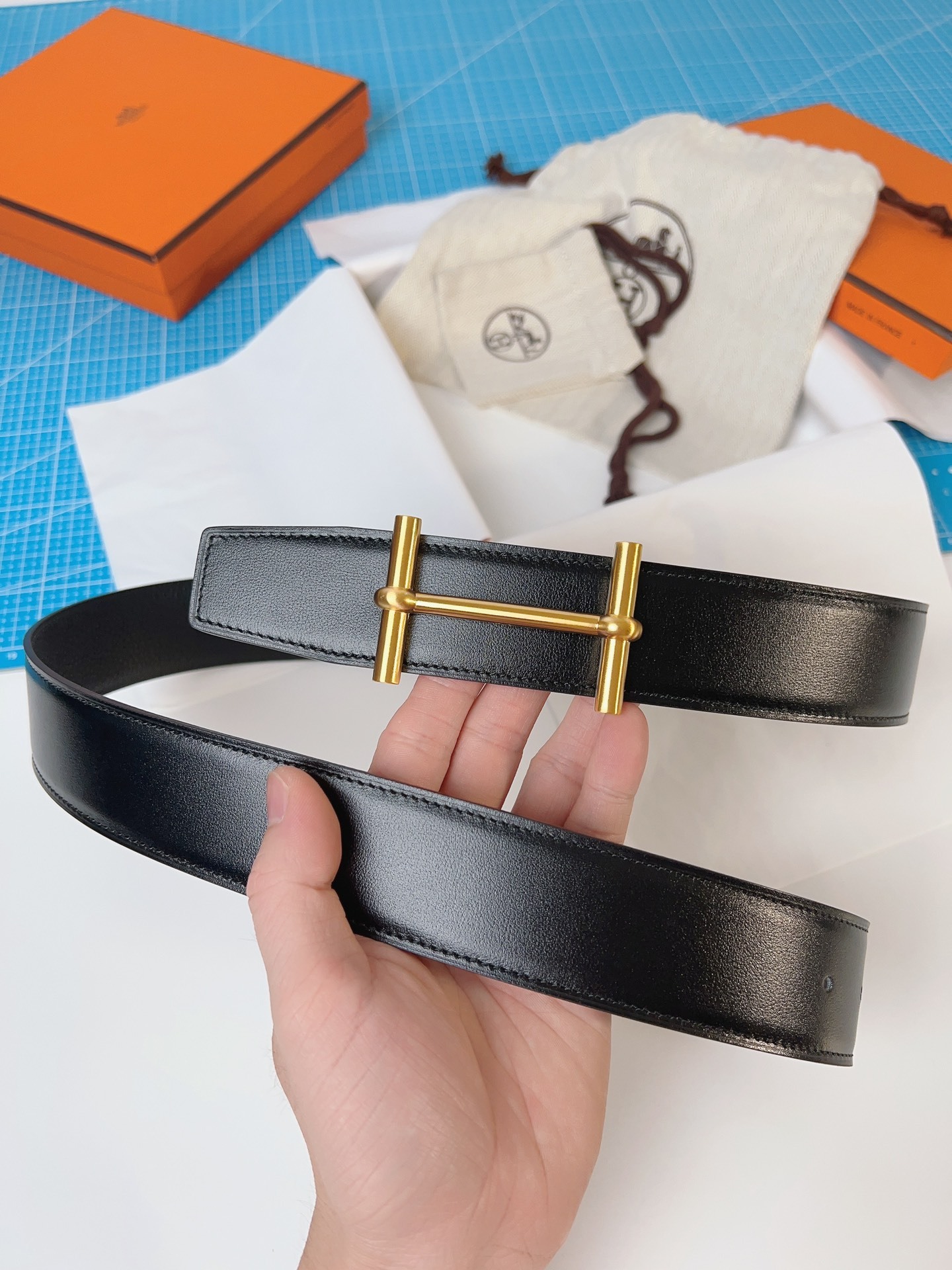 エルメス「Hermès」 ダブルフェイス トゴ革 ベルト100MM