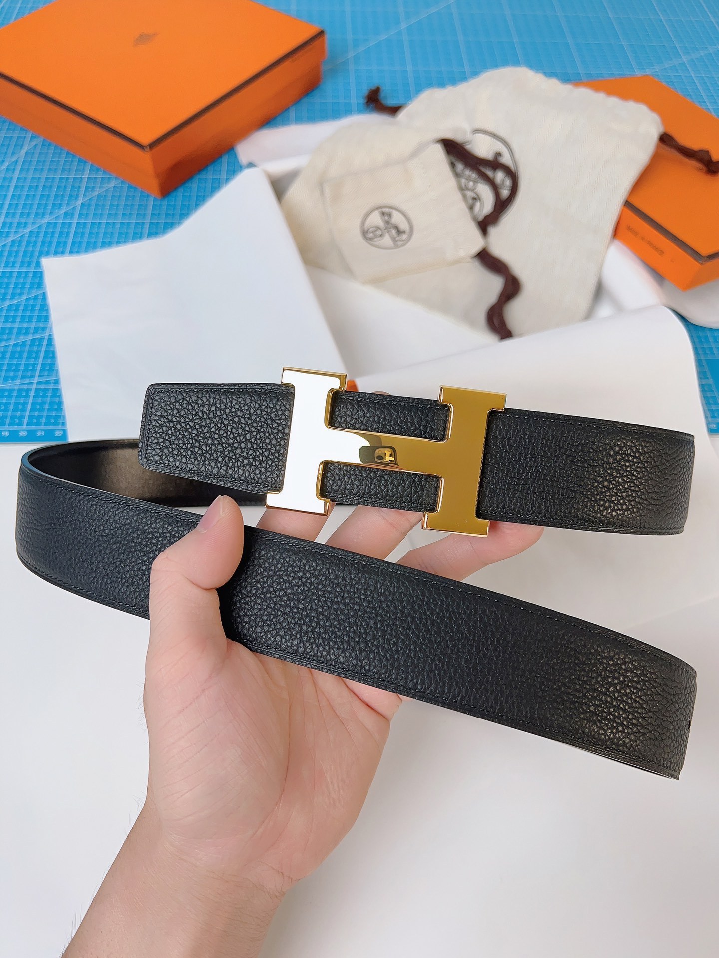 エルメス「Hermès」 ダブルフェイス トゴ革 ベルト100MM