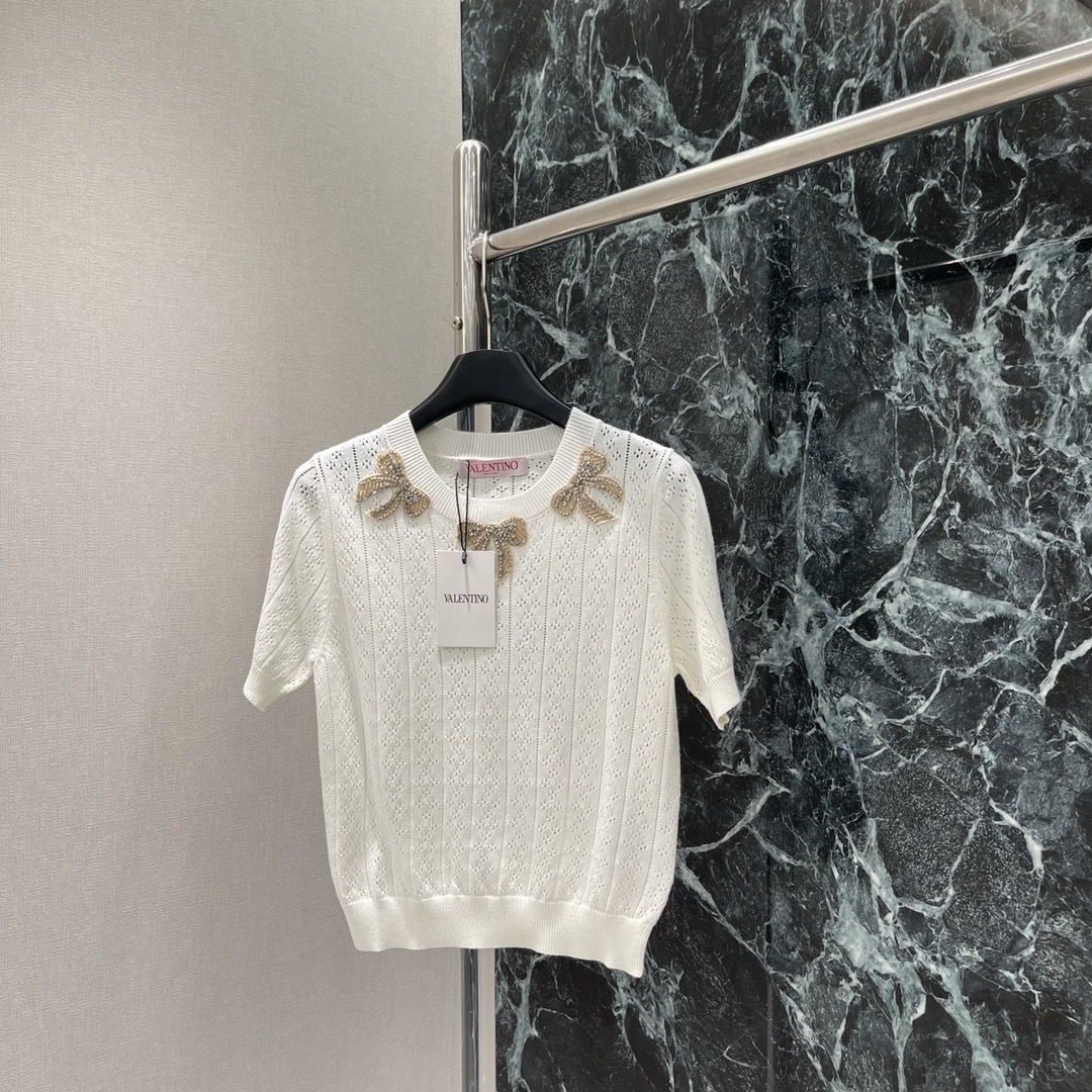 ヴァレンティノ「Valentino」ション ボウタイ レースニット 半袖Tシャツ