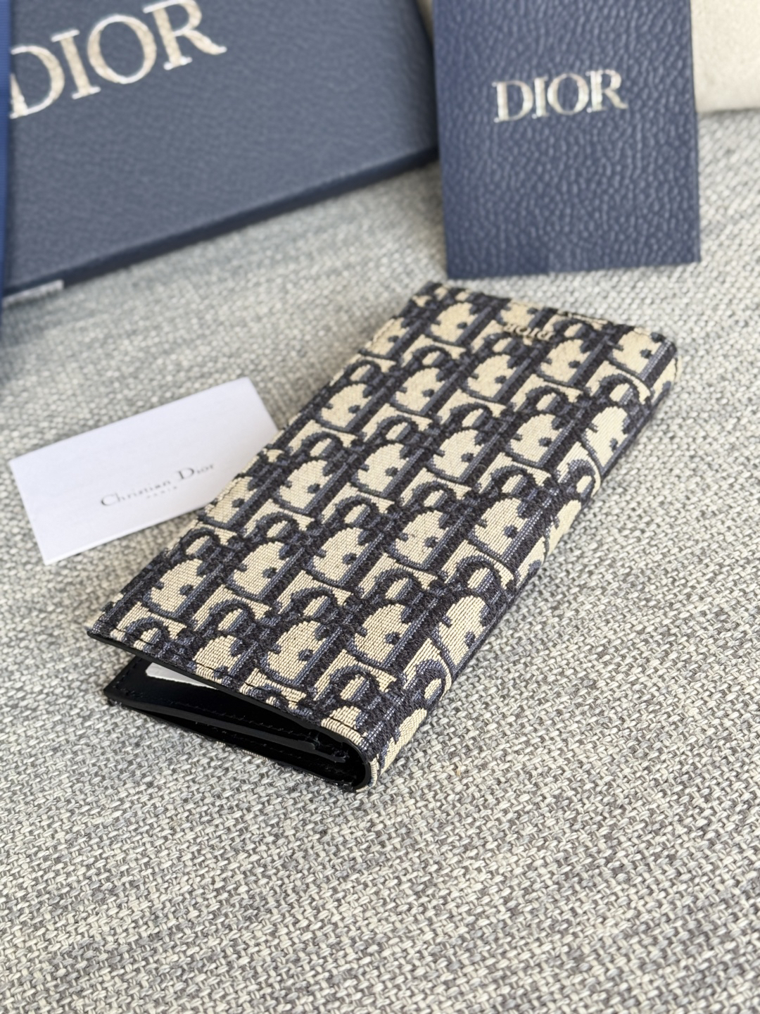 ディオール「Dior」Oblique モチーフ レザー コンパクト ロングウォレット