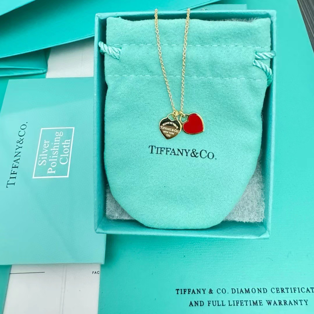 ティファニー「Tiffany & Co.」ダブルハート レッドエナメルネックレス
