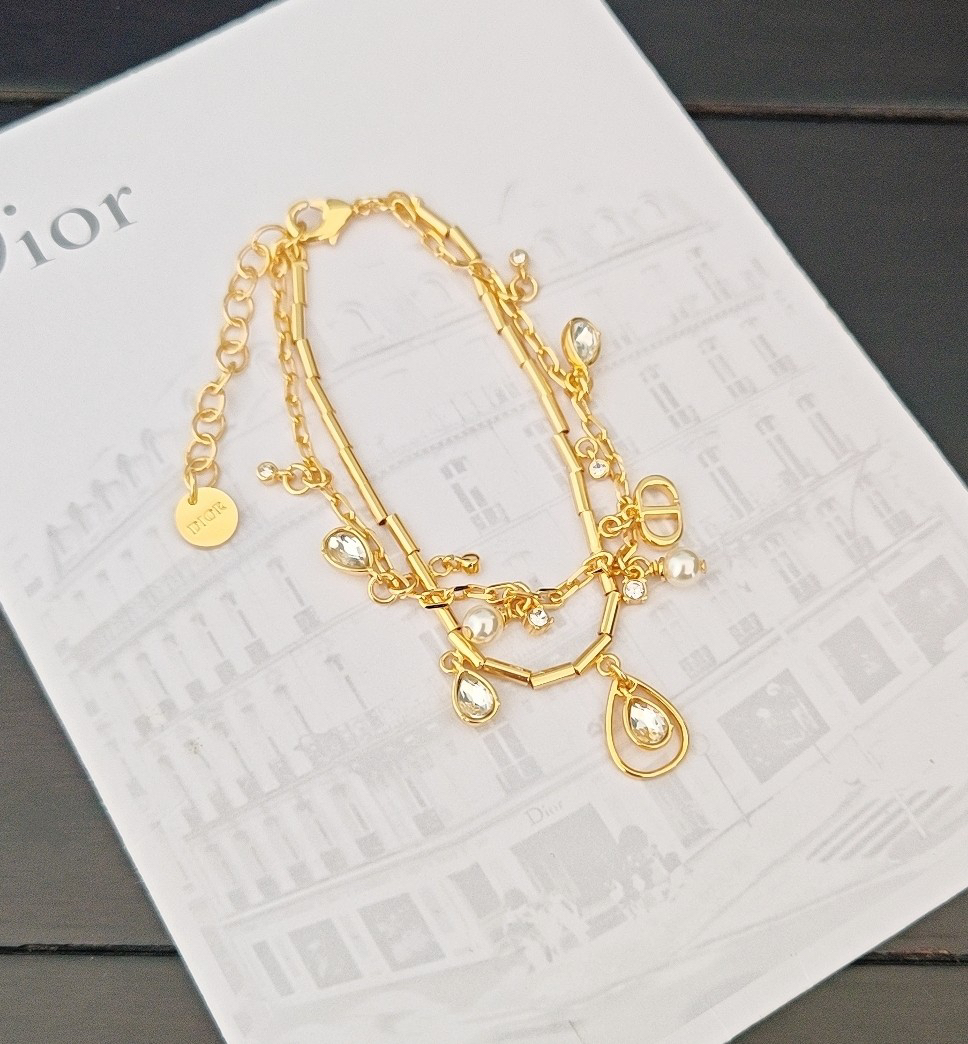 シャネル「Chanel」ドロップクリスタル ダブルチェーン ブレスレット ブレスレット