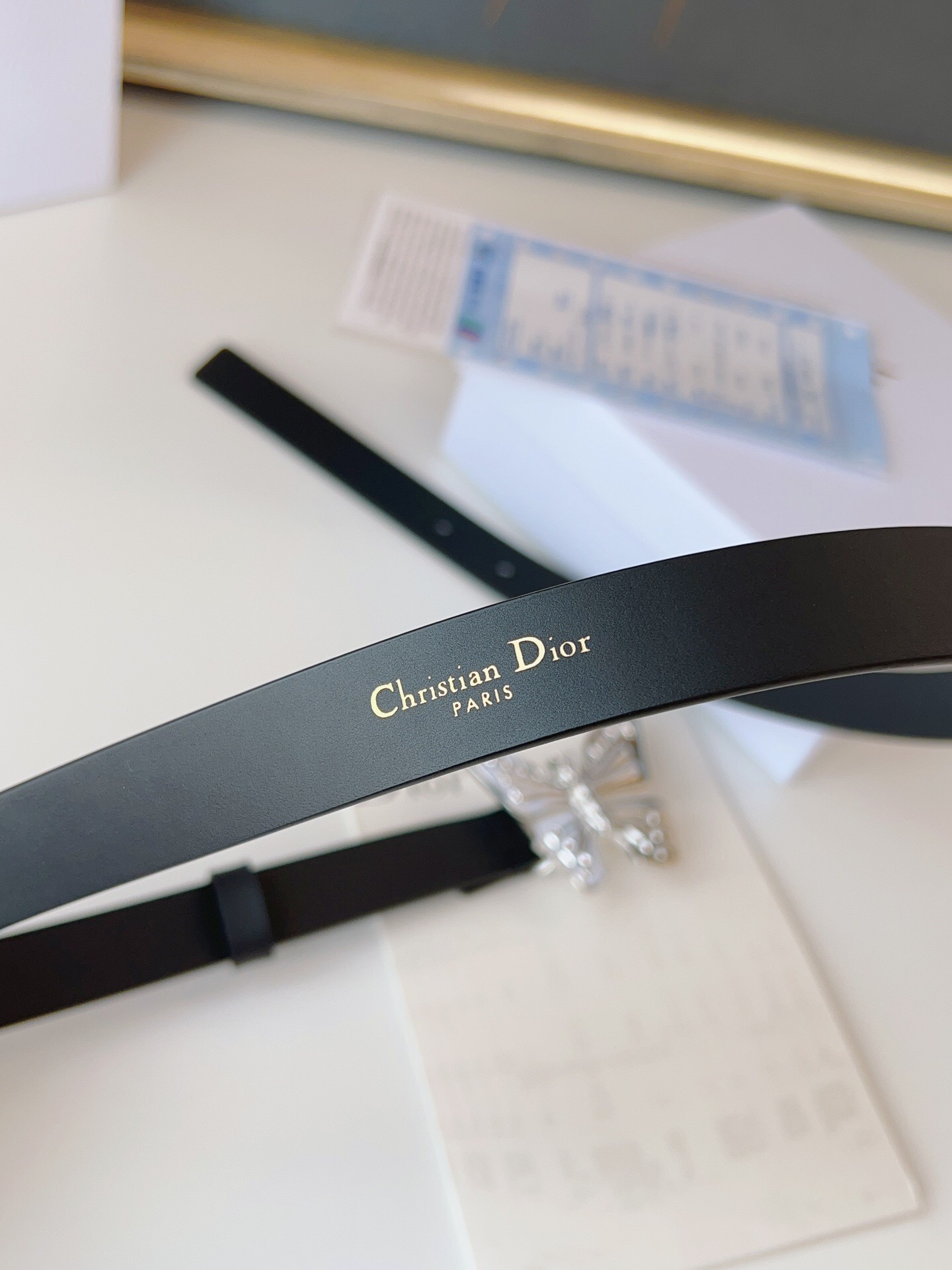 ディオール「Dior」メタモルフォーゼ 2.0cm スムースレザーベルト バタフライバックル100CM