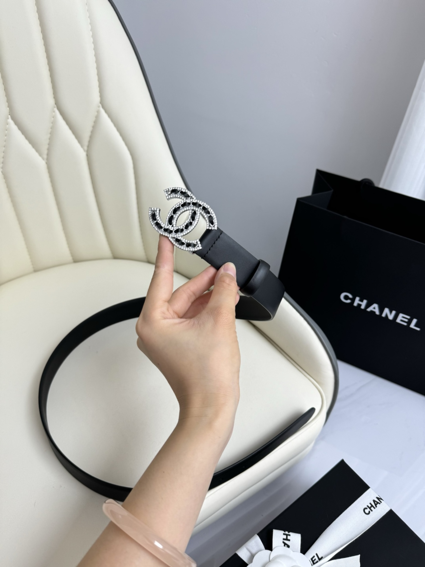 シャネル「Chanel」ダブルC クリスタルベルト ベルト100CM