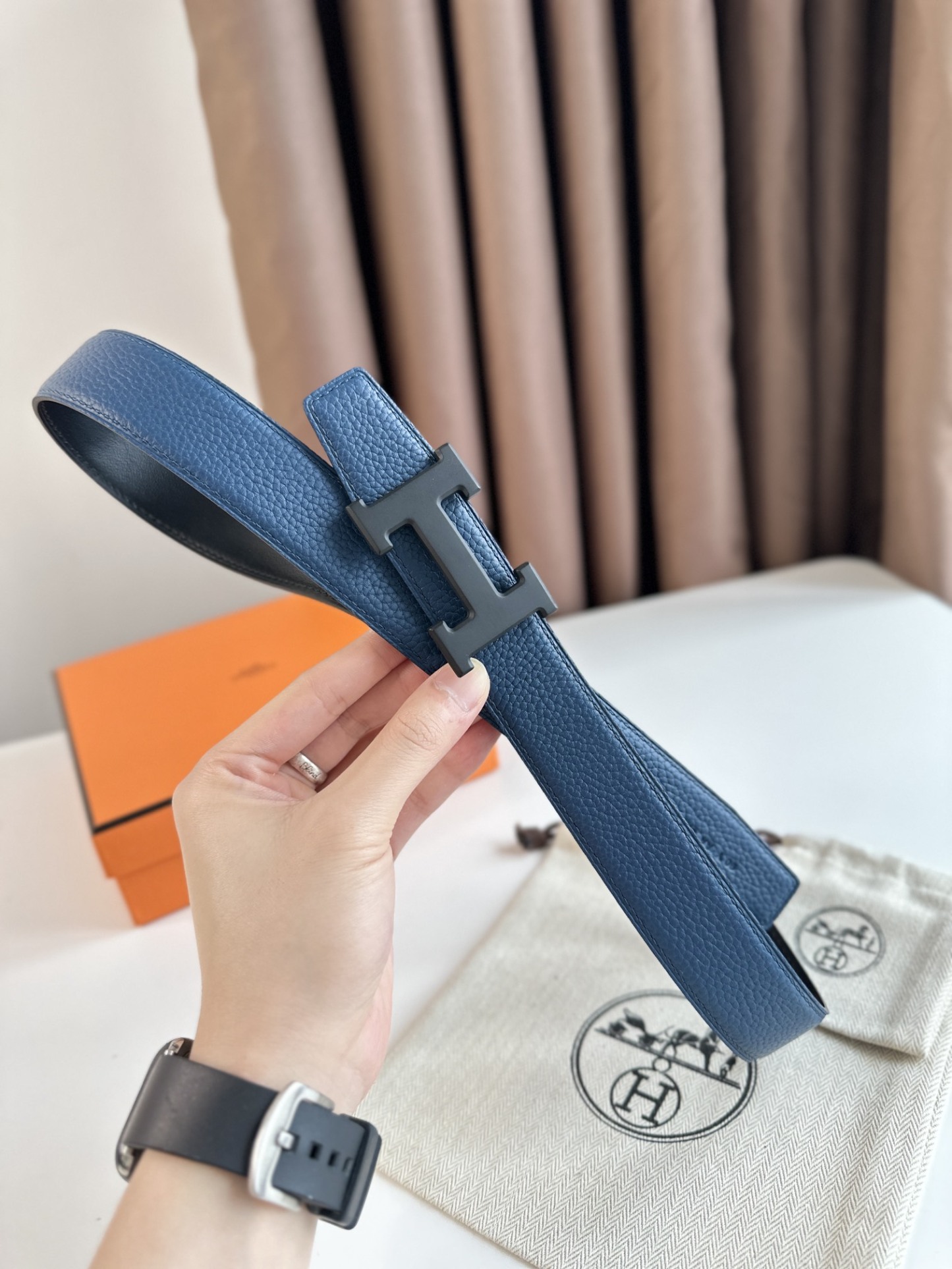 エルメス「Hermès」 鍍パラジウムバックル & Togoレザーベルト100cm