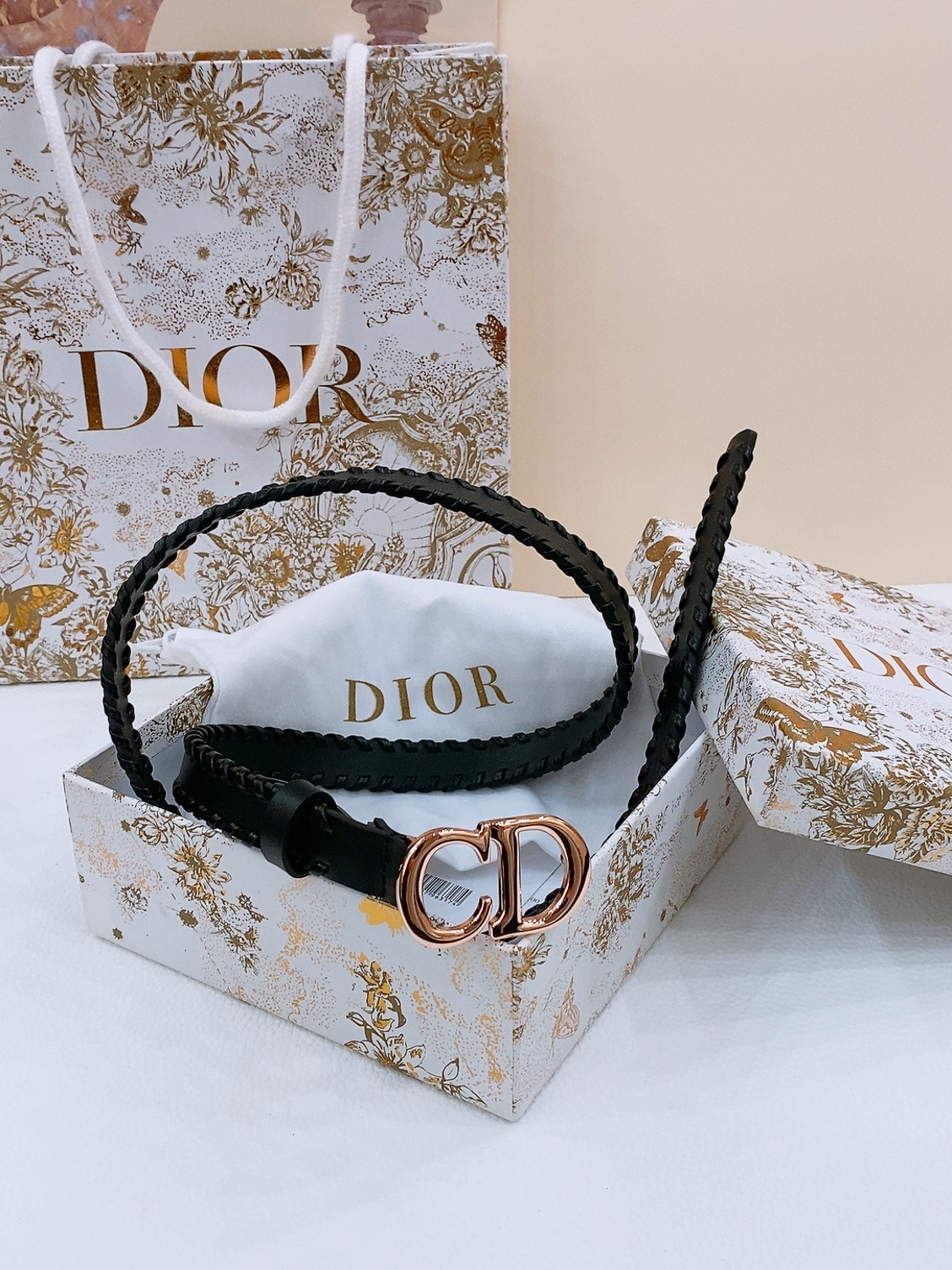 ディオール「Dior」Saddle Belt Montaigne Star レザーベルト100CM
